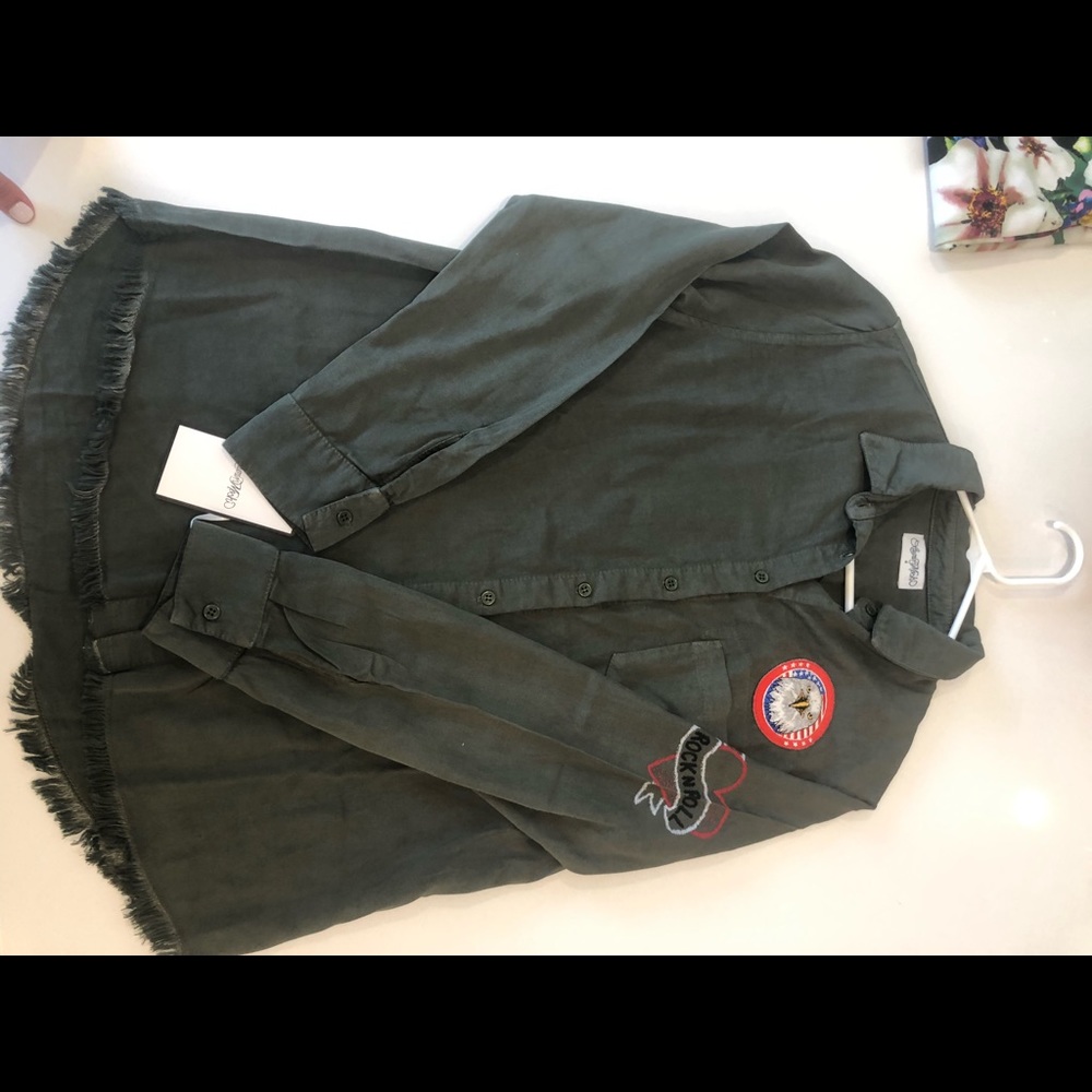 Lauren Moshi stones button down- olive green